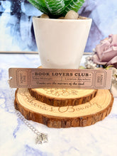 Load image into Gallery viewer, Book Lovers Club Ticket Bookmark – Stainless Steel Reading Bookmark with Book Charm