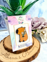 Load image into Gallery viewer, Happy Cappy Enamel Pin – Cute Capybara Holding Flowers