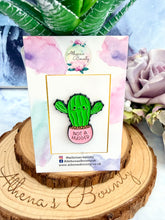 Load image into Gallery viewer, • not a hugger cactus enamel pin UK
• funny cactus pin pink pot green cactus