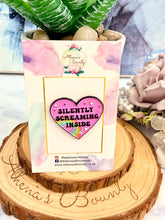 Load image into Gallery viewer, Silently Screaming Inside Enamel Pin – Funny Rainbow Heart Pin Badge