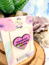Load image into Gallery viewer, Silently Screaming Inside Enamel Pin – Funny Rainbow Heart Pin Badge
