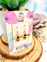 Load image into Gallery viewer, Beatrice Bee Earrings – Gold Plated Bee Earrings with Enamel and Crystal Wings
