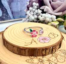 Load image into Gallery viewer, Blossom – Adjustable Cherry Blossom Fidget Spinner Ring with Pink Stone
